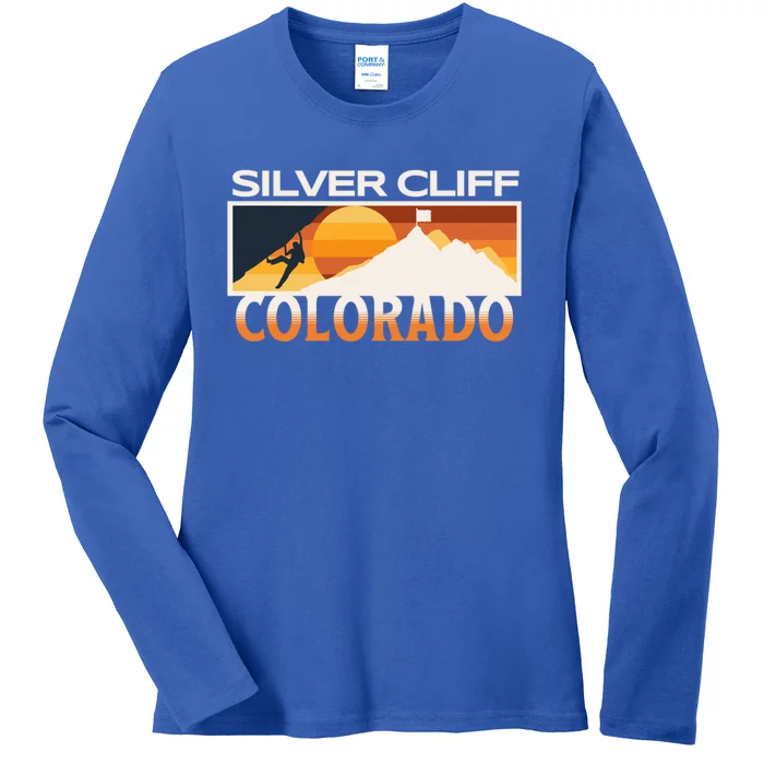 Silver Cliff Colorado Mountain Climber Retro Sunset Cute Gift Ladies Long Sleeve Shirt