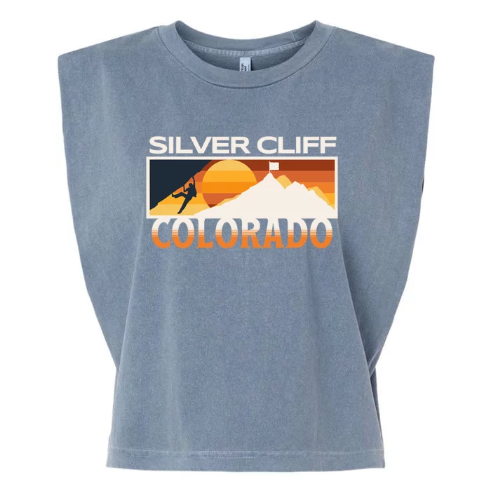 Silver Cliff Colorado Mountain Climber Retro Sunset Cute Gift Garment-Dyed Women's Muscle Tee