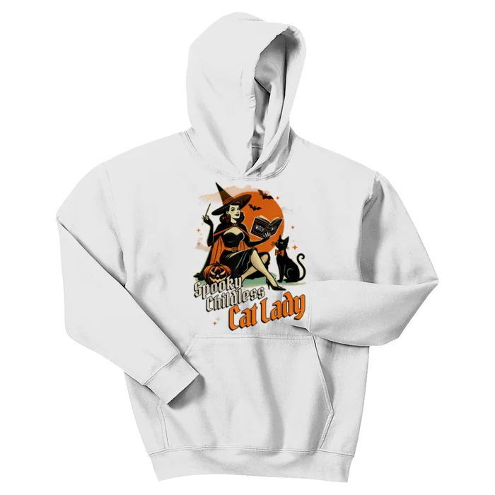 Spooky Childless Cat Lady Witch Halloween Kamala Harris 2024 Kids Hoodie