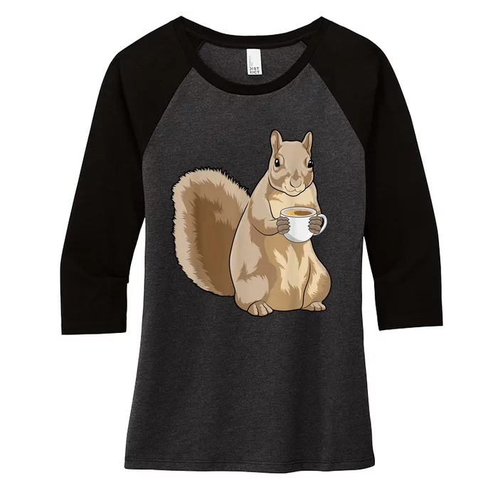 Squirrel Coffee Cup Women's Tri-Blend 3/4-Sleeve Raglan Shirt