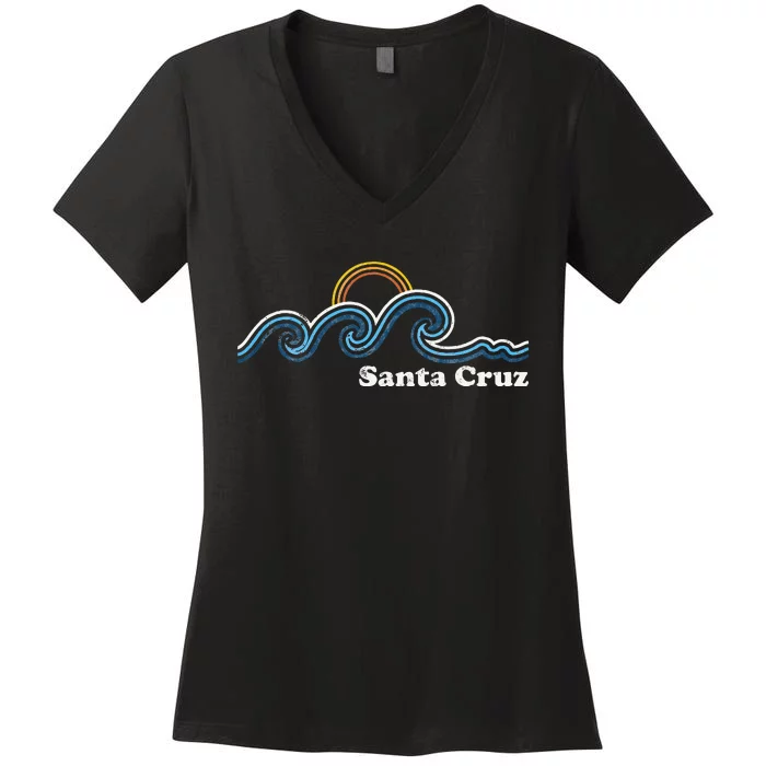 Santa Cruz California Ca Sufing Waves Sunset Beach Vintage Women's V-Neck T-Shirt