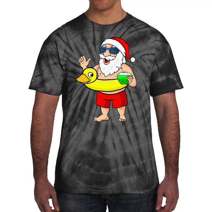 Santa Claus Christmas Tree or Hawaii duck Christmas in July Tie-Dye T-Shirt