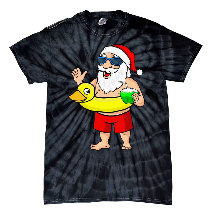 Santa Claus Christmas Tree or Hawaii duck Christmas in July Tie-Dye T-Shirt