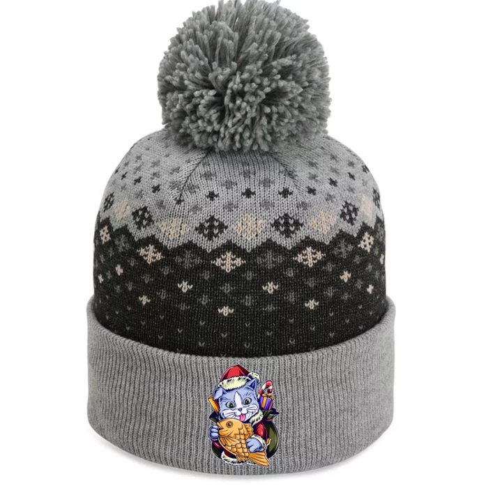 Santa Claus Christmas Cat Bringing Goldfish The Baniff Cuffed Pom Beanie