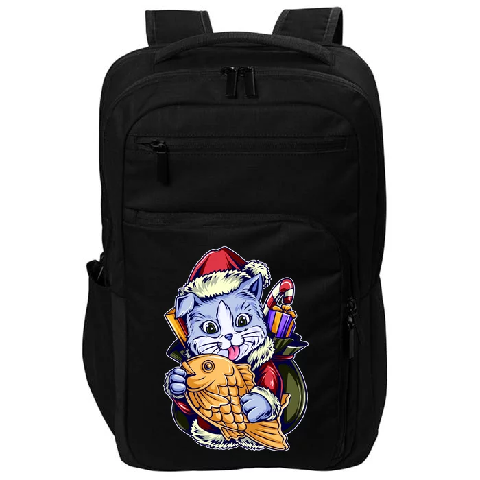 Santa Claus Christmas Cat Bringing Goldfish Impact Tech Backpack