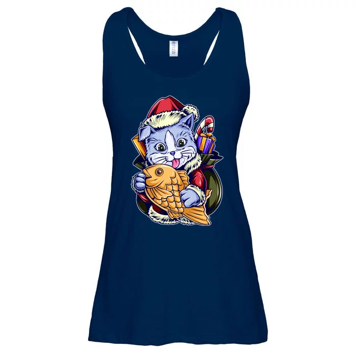 Santa Claus Christmas Cat Bringing Goldfish Ladies Essential Flowy Tank