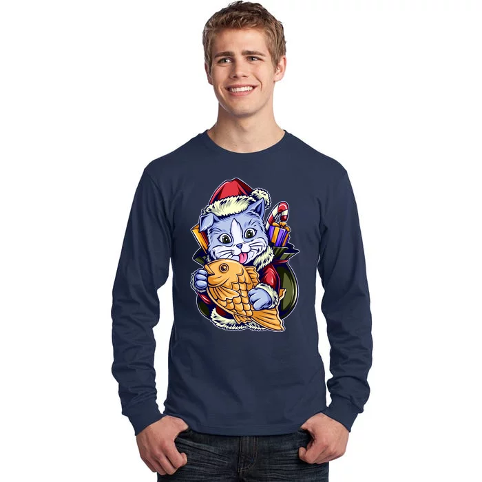 Santa Claus Christmas Cat Bringing Goldfish Tall Long Sleeve T-Shirt