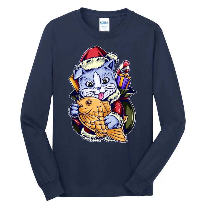 Santa Claus Christmas Cat Bringing Goldfish Tall Long Sleeve T-Shirt