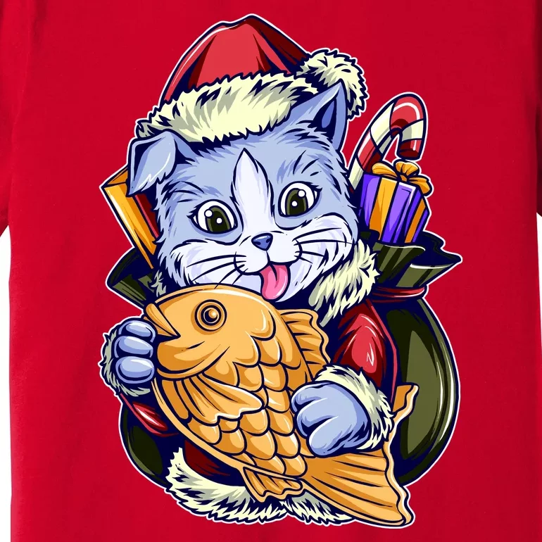 Santa Claus Christmas Cat Bringing Goldfish Premium T-Shirt