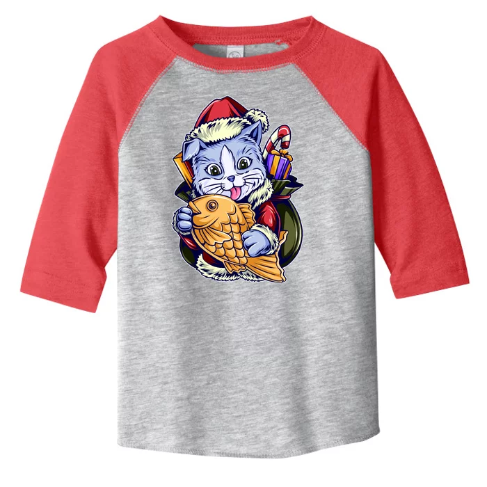 Santa Claus Christmas Cat Bringing Goldfish Toddler Fine Jersey T-Shirt