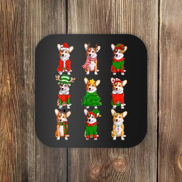 Santa Corgi Christmas Tree Lights Elf Reindeer Dog Lover Coaster