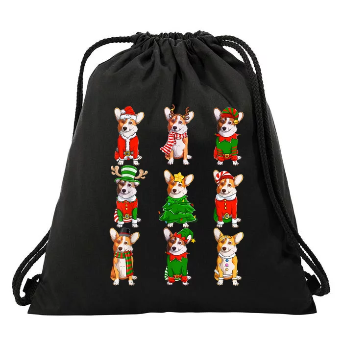 Santa Corgi Christmas Tree Lights Elf Reindeer Dog Lover Drawstring Bag