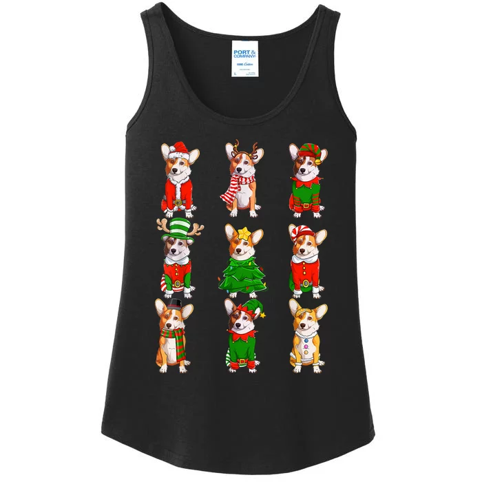 Santa Corgi Christmas Tree Lights Elf Reindeer Dog Lover Ladies Essential Tank