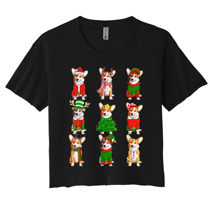 Santa Corgi Christmas Tree Lights Elf Reindeer Dog Lover Women's Crop Top Tee