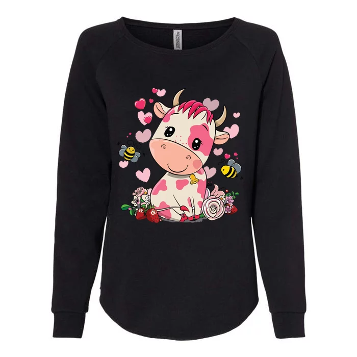 Strawberry Cow Cute Cow Pink Cow Pet Womens California Wash Sweatshirt