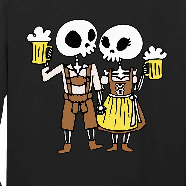 Skeleton Couple Cheering Beer Oktoberfest Halloween Tall Long Sleeve T-Shirt