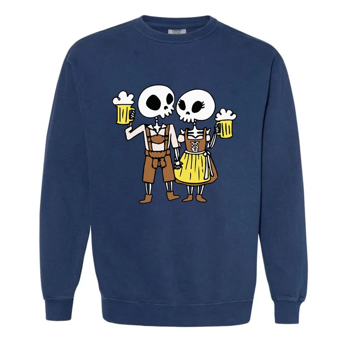 Skeleton Couple Cheering Beer Oktoberfest Halloween Garment-Dyed Sweatshirt