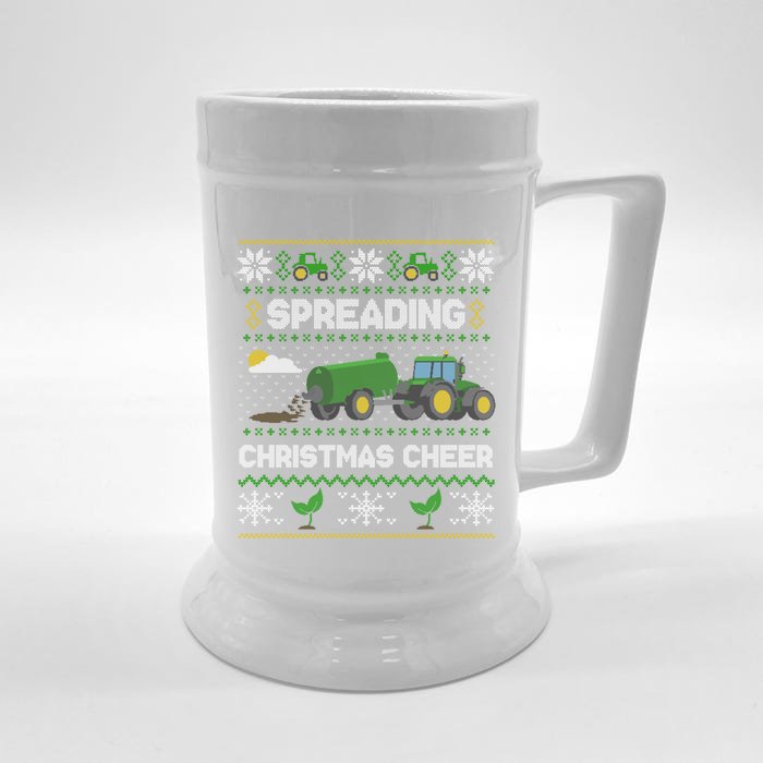 Spreading Christmas Cheer Farming Tractor Ugly Sweater Funny Gift Front & Back Beer Stein