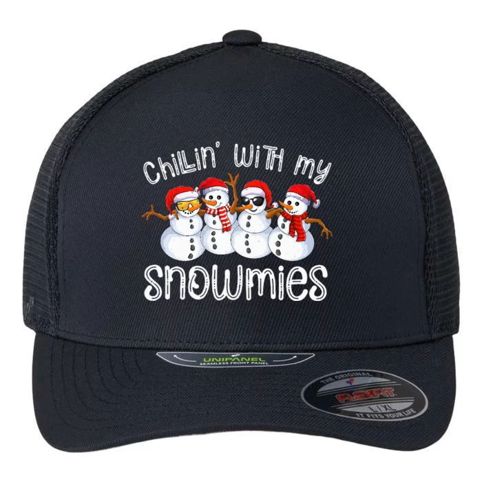 Snowman Christmas Chillin With My Snowmies Ugly Gift Flexfit Unipanel Trucker Cap