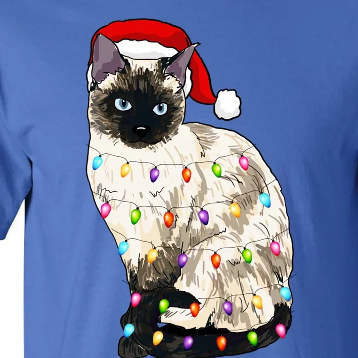 Siamese Cat Christmas Santa Hat Xmas Lights Cat Lover Funny Gift Meaningful Gift Tall T-Shirt