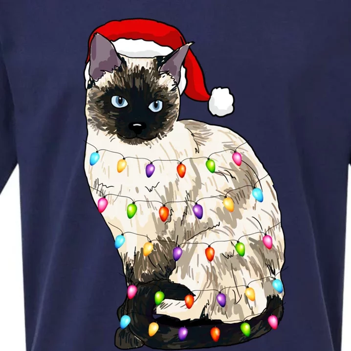 Siamese Cat Christmas Santa Hat Xmas Lights Cat Lover Funny Gift Meaningful Gift Sueded Cloud Jersey T-Shirt