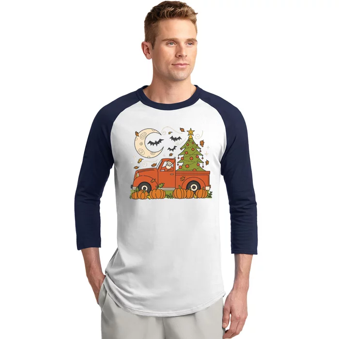 Santa Claus Christmas Holiday Truck Baseball Sleeve Shirt