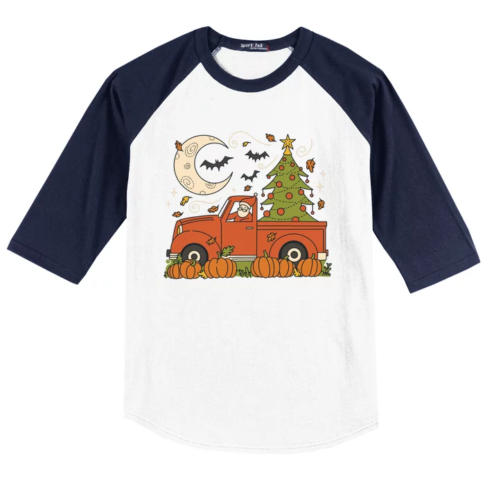 Santa Claus Christmas Holiday Truck Baseball Sleeve Shirt