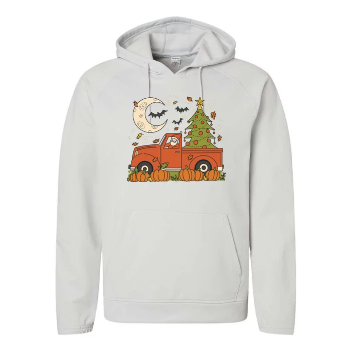 Santa Claus Christmas Holiday Truck Performance Fleece Hoodie