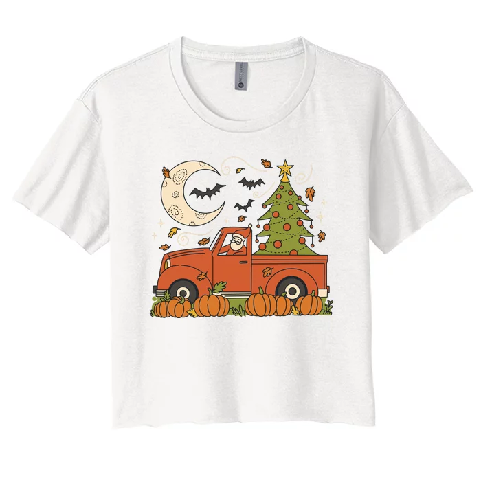 Santa Claus Christmas Holiday Truck Women's Crop Top Tee