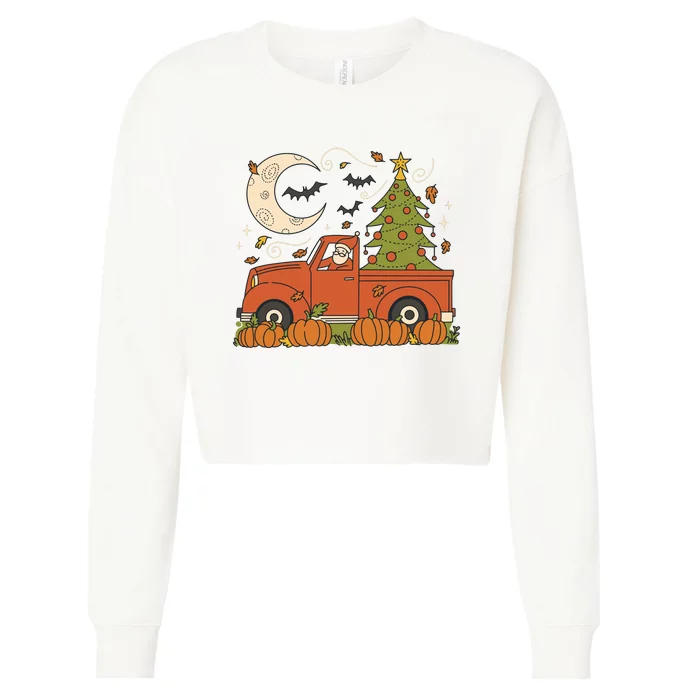 Santa Claus Christmas Holiday Truck Cropped Pullover Crew