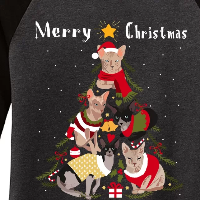 Sphynx Cat Christmas Tree Xmas Cat Lover Women's Tri-Blend 3/4-Sleeve Raglan Shirt