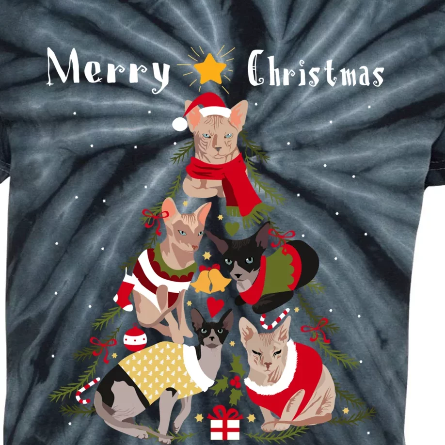 Sphynx Cat Christmas Tree Xmas Cat Lover Kids Tie-Dye T-Shirt