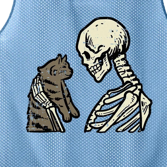 Skeleton Cat Cute Kitten Funny Halloween Mesh Reversible Basketball Jersey Tank