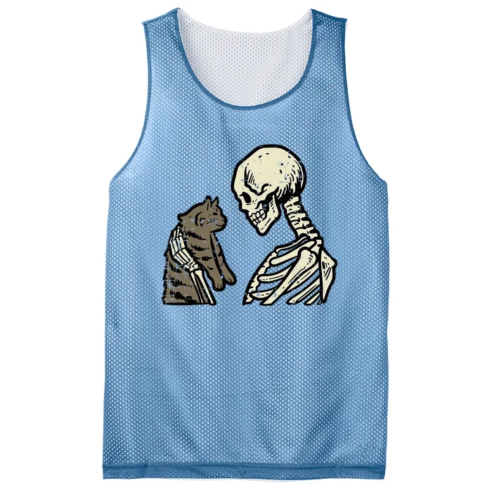 Skeleton Cat Cute Kitten Funny Halloween Mesh Reversible Basketball Jersey Tank