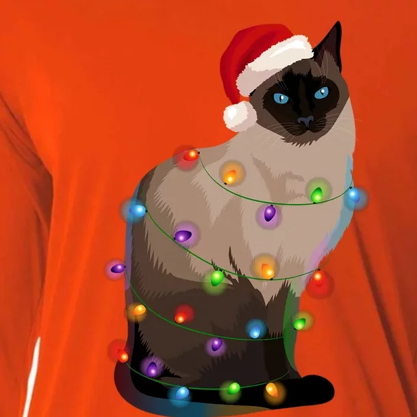 Siamese Cat Christmas Lights Xmas Cat Lover Gift Cooling Performance Long Sleeve Crew