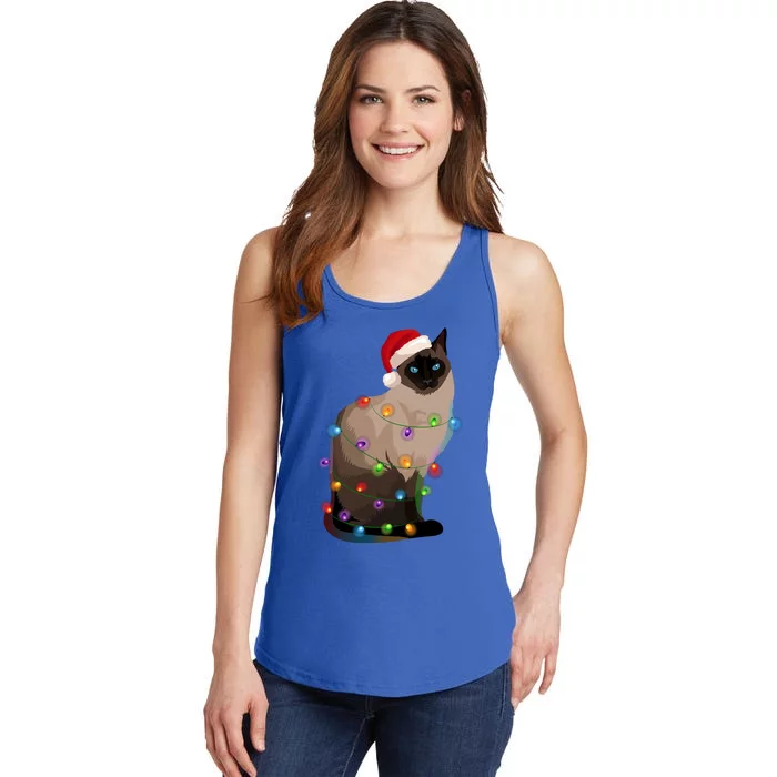 Siamese Cat Christmas Lights Xmas Cat Lover Gift Ladies Essential Tank