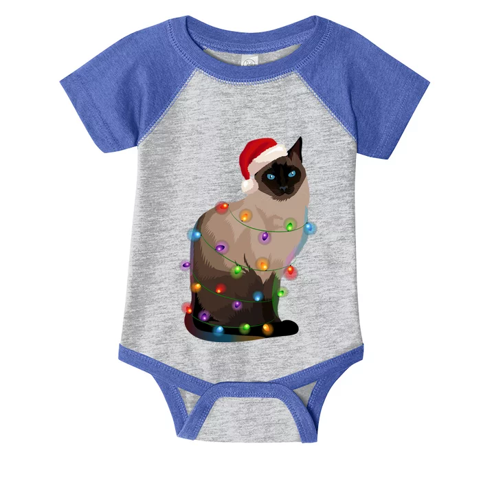 Siamese Cat Christmas Lights Xmas Cat Lover Gift Infant Baby Jersey Bodysuit