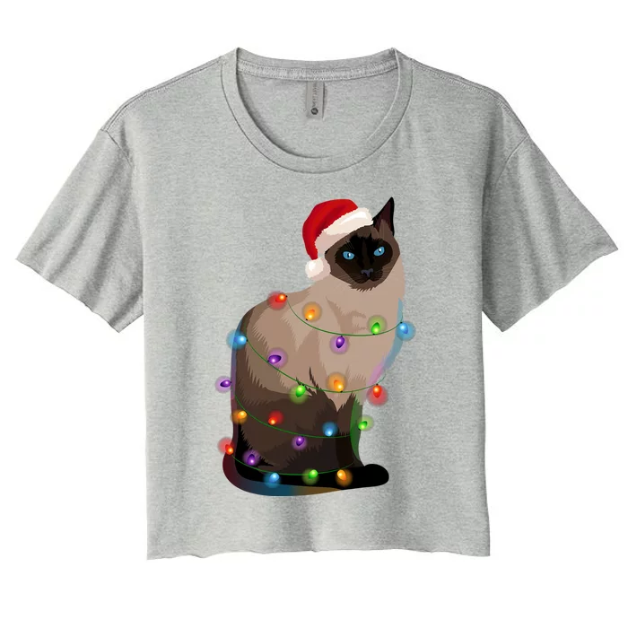 Siamese Cat Christmas Lights Xmas Cat Lover Gift Women's Crop Top Tee