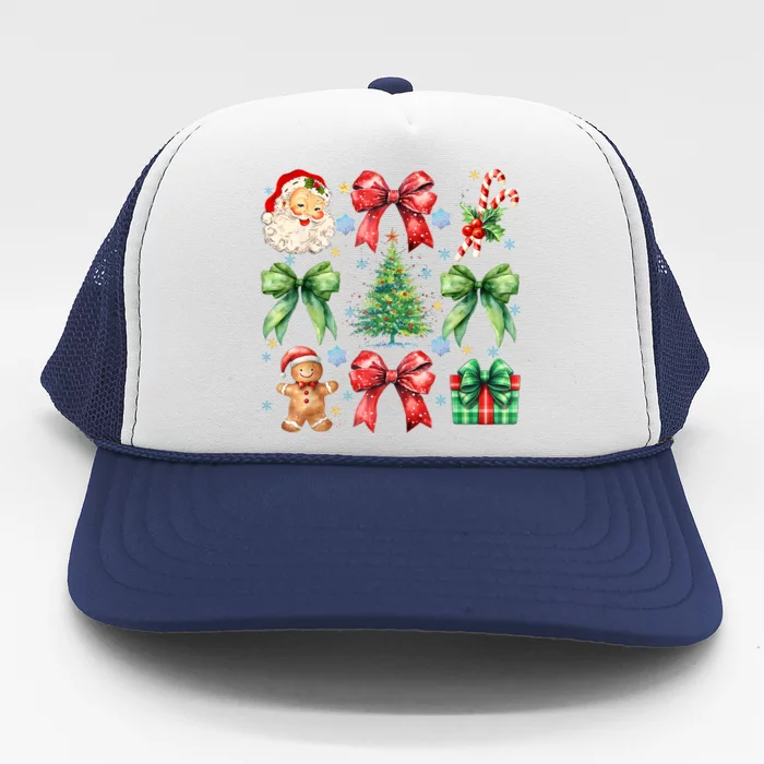 Santa Claus Candy Christmas Tree Coquette Bow Cute Gift Trucker Hat