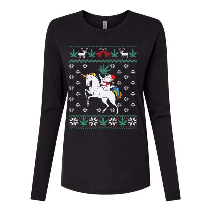 Santa Cat Christmas Unicorn Marijuana Cannabis Gift Womens Cotton Relaxed Long Sleeve T-Shirt