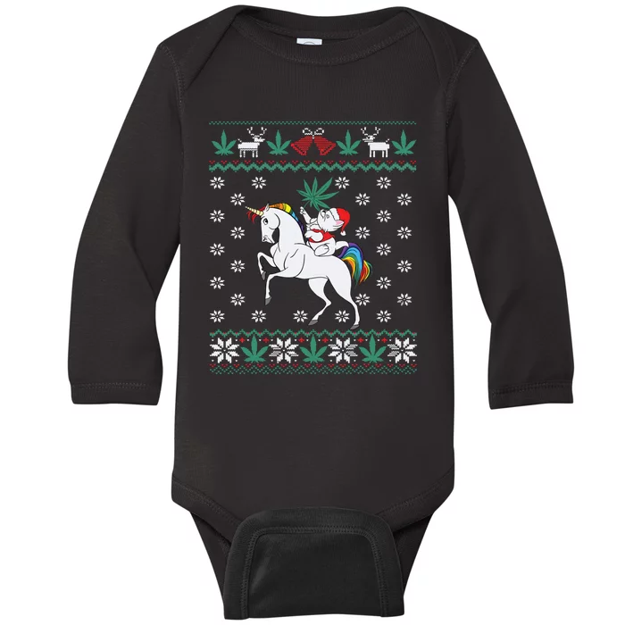 Santa Cat Christmas Unicorn Marijuana Cannabis Gift Baby Long Sleeve Bodysuit