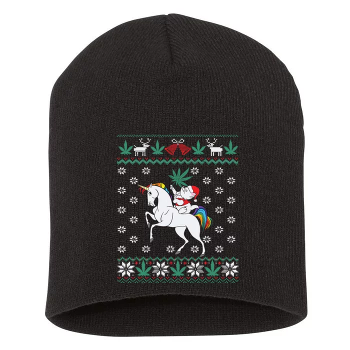 Santa Cat Christmas Unicorn Marijuana Cannabis Gift Short Acrylic Beanie