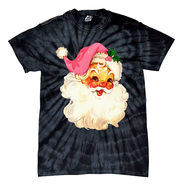 Santa Claus Christmas Face Old Xmas Vintage Santa Tie-Dye T-Shirt