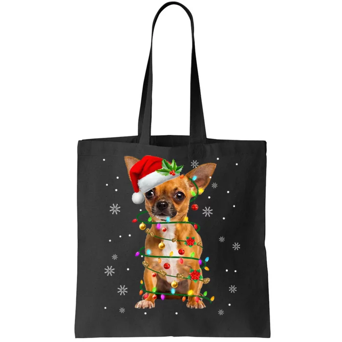 Santa Chihuahua Christmas Lights Xmas Dog Lover Women Tote Bag