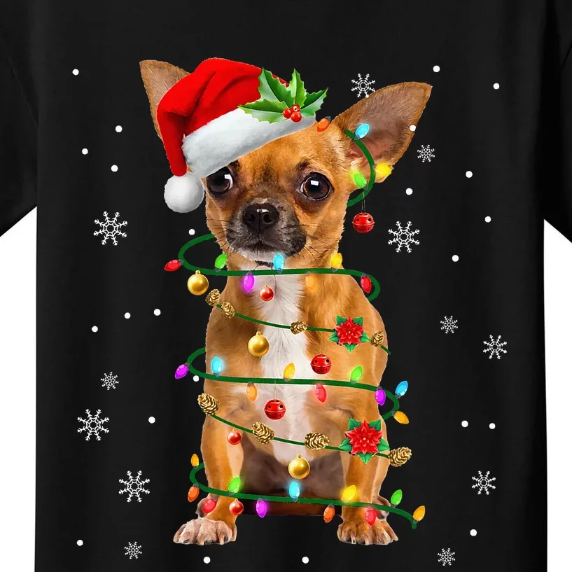 Santa Chihuahua Christmas Lights Xmas Dog Lover Women Kids T-Shirt