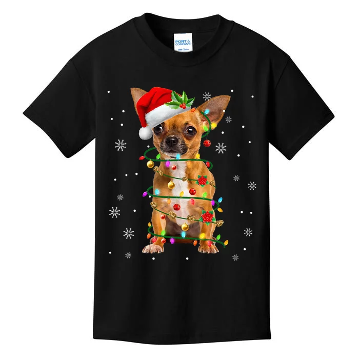 Santa Chihuahua Christmas Lights Xmas Dog Lover Women Kids T-Shirt