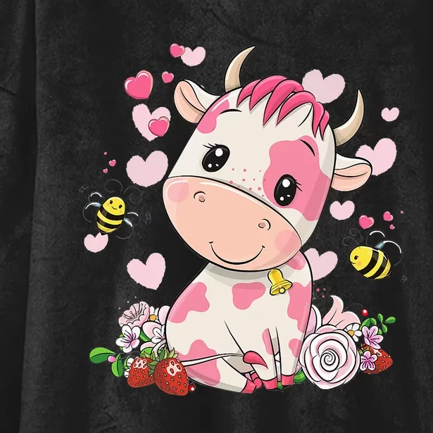 Strawberry Cow Cute Cow Pink Cow Pet Hooded Wearable Blanket