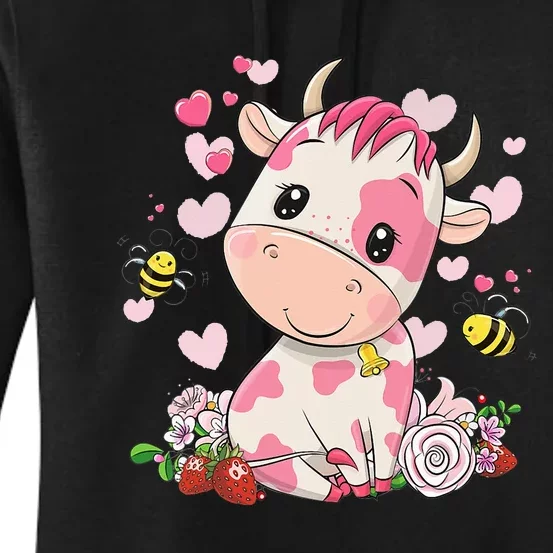 Strawberry Cow Cute Cow Pink Cow Pet Women's Pullover Hoodie