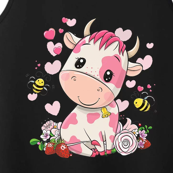 Strawberry Cow Cute Cow Pink Cow Pet Performance Tank