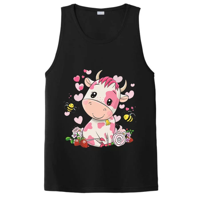 Strawberry Cow Cute Cow Pink Cow Pet Performance Tank